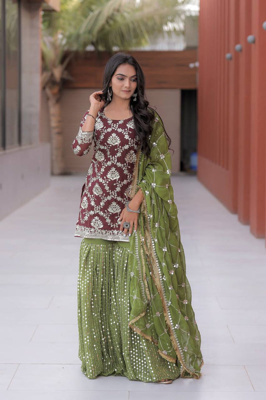 Designer Party Wear Look Top Sharara Plazzo and Dupatta - Yashodhara Lifestyle