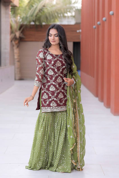 Designer Party Wear Look Top Sharara Plazzo and Dupatta - Yashodhara Lifestyle