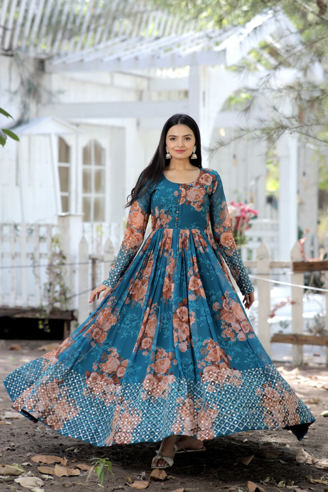 Digital printed designer gown - Yashodhara Lifestyle