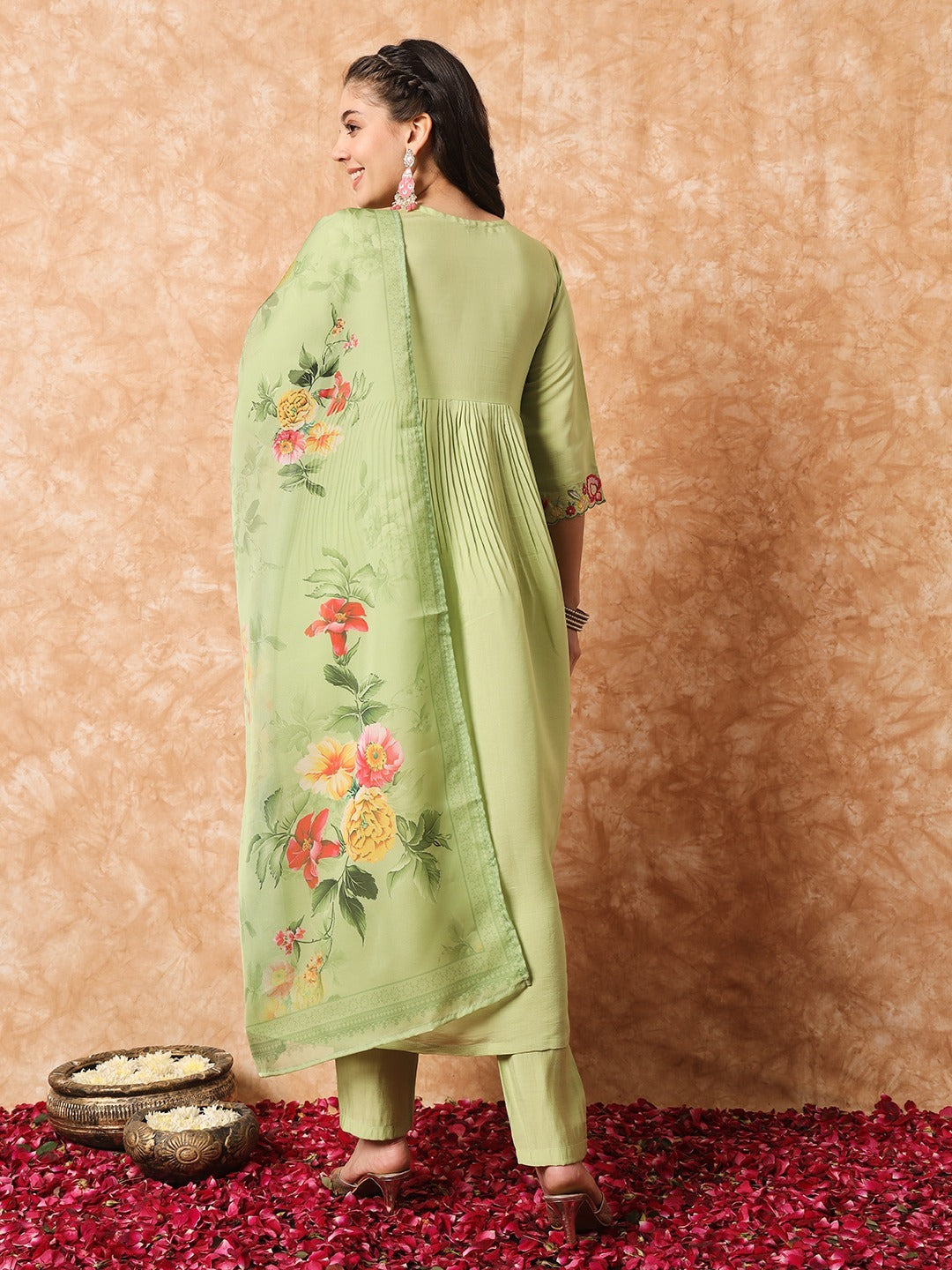 Diwa embroidered anarkali suit dress green - Yashodhara Lifestyle