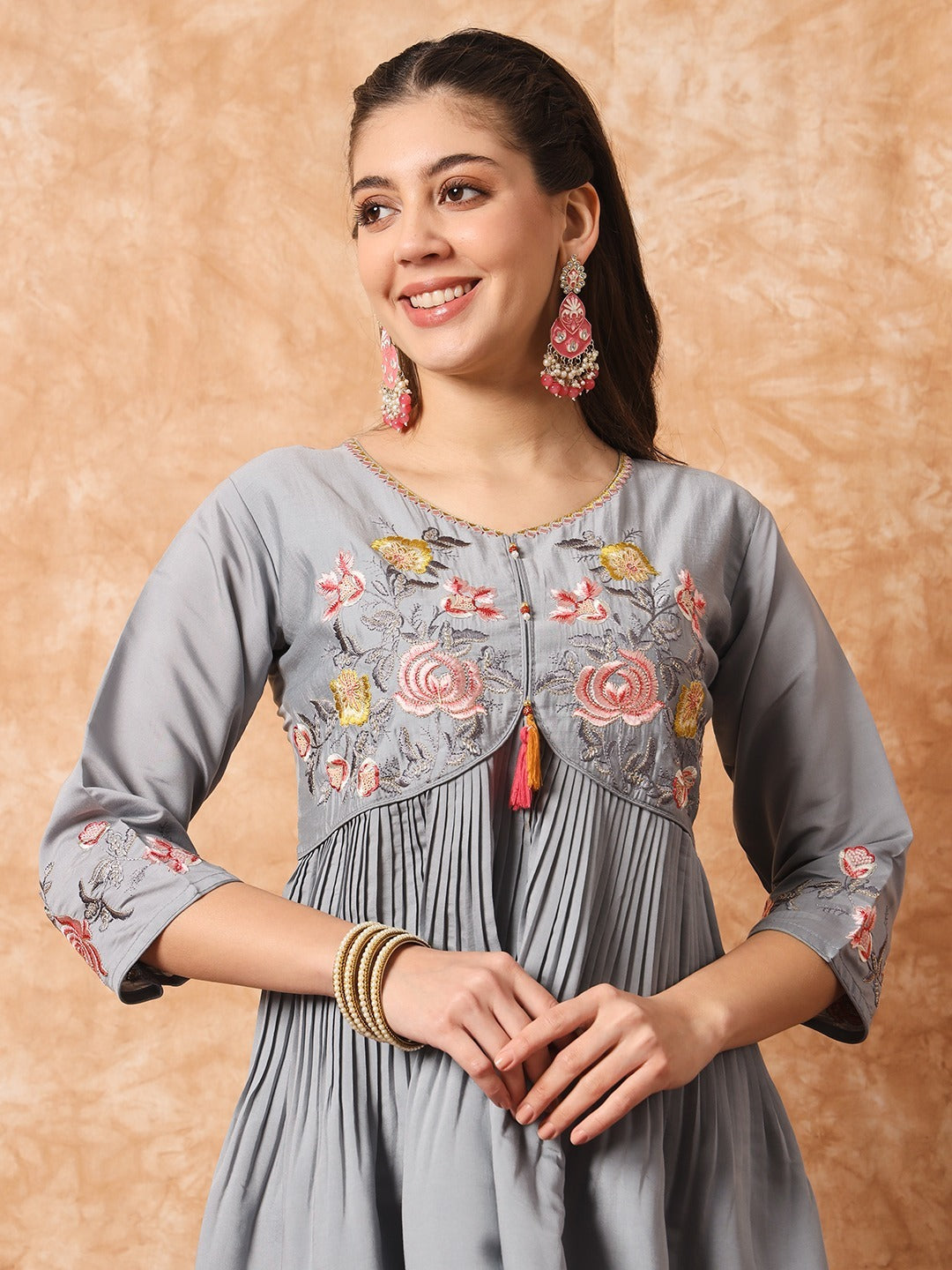 Diwa embroidered anarkali suit dress grey - Yashodhara Lifestyle