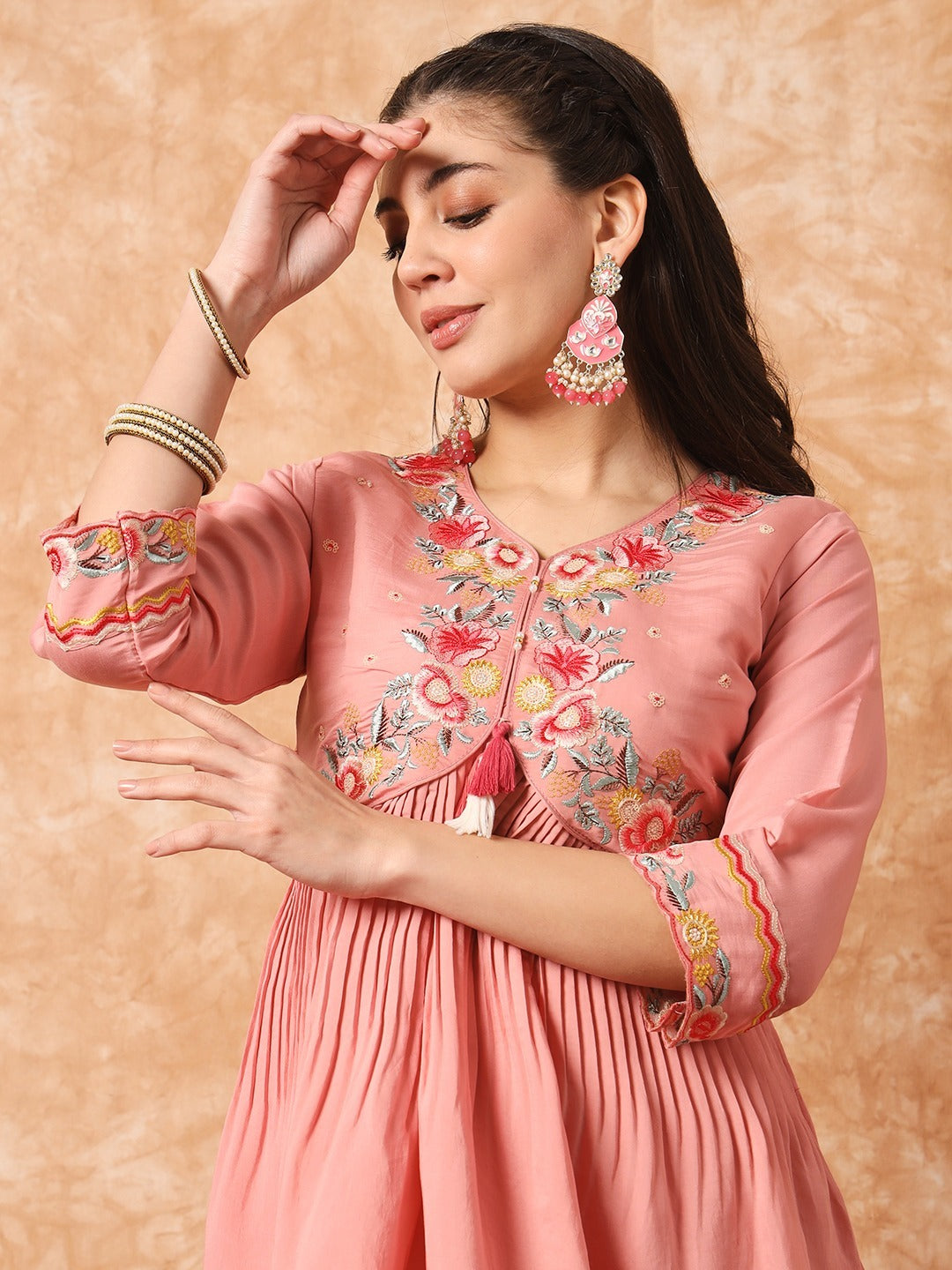 Diwa embroidered anarkali suit dress pink - Yashodhara Lifestyle