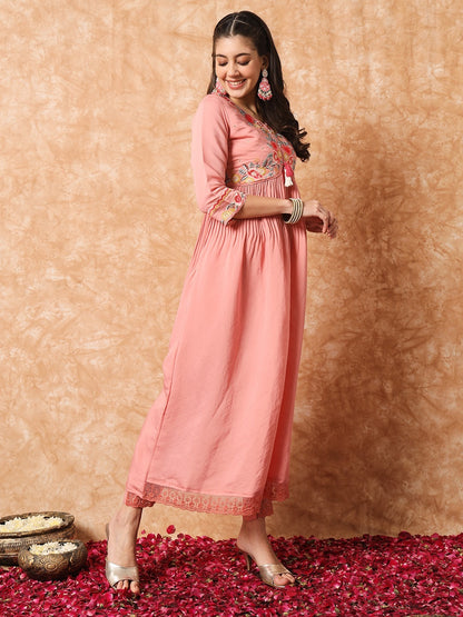 Diwa embroidered anarkali suit dress pink - Yashodhara Lifestyle