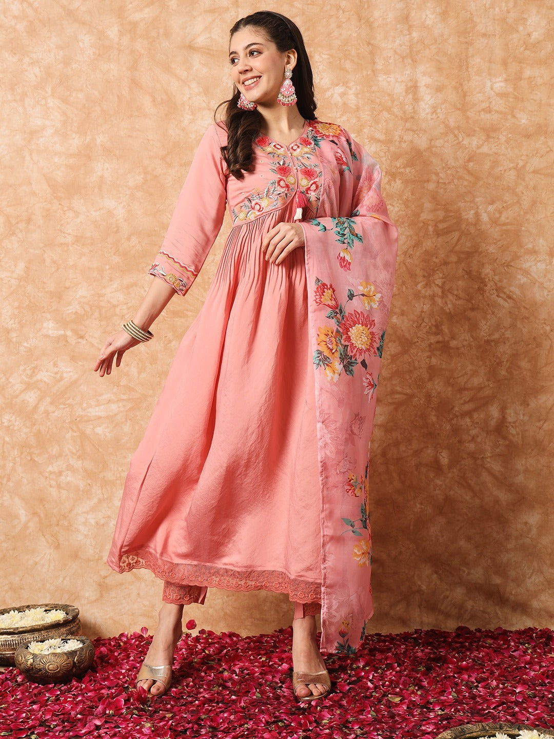 Diwa embroidered anarkali suit dress pink - Yashodhara Lifestyle