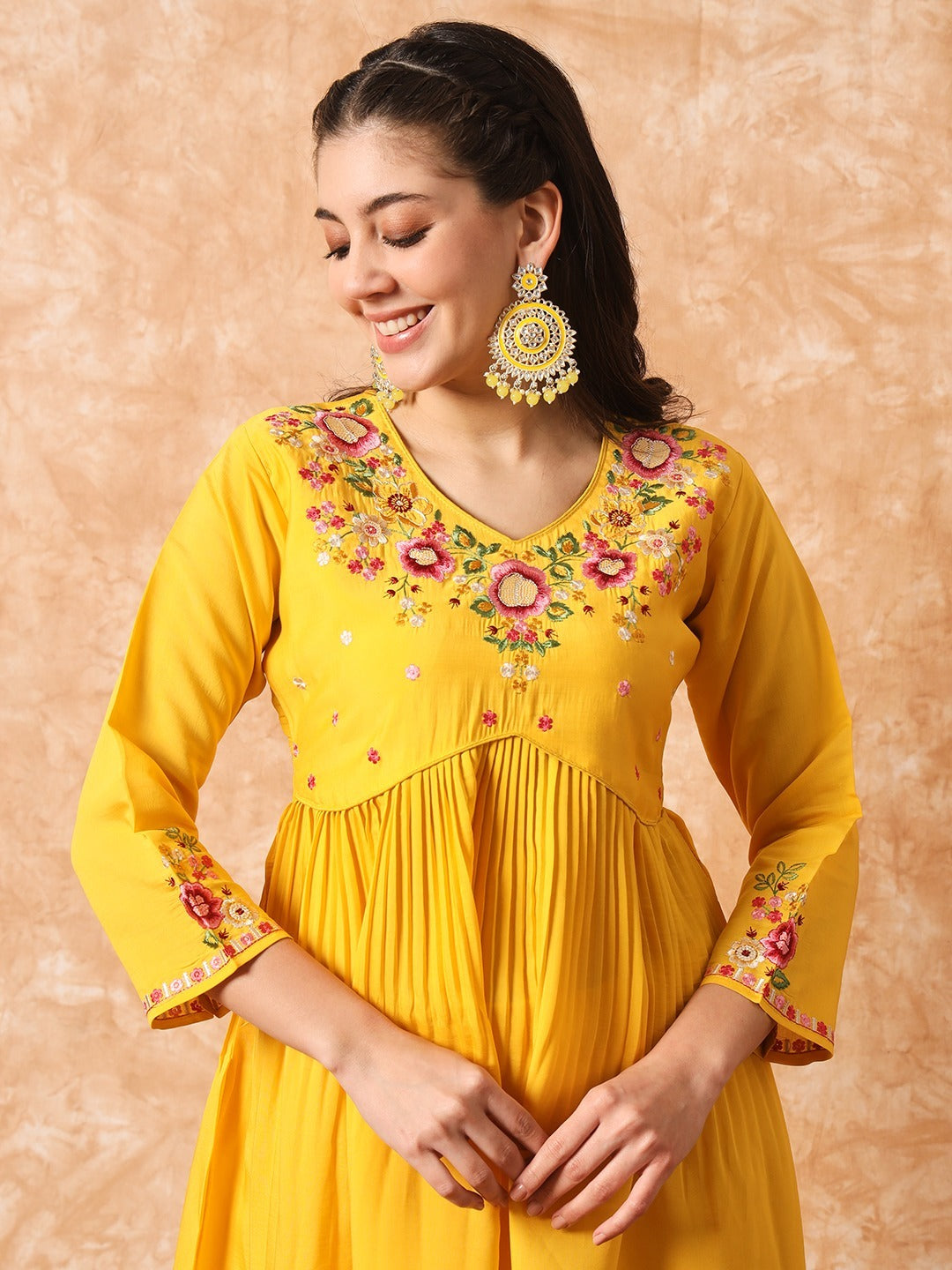 Diwa embroidered anarkali suit dress yellow - Yashodhara Lifestyle