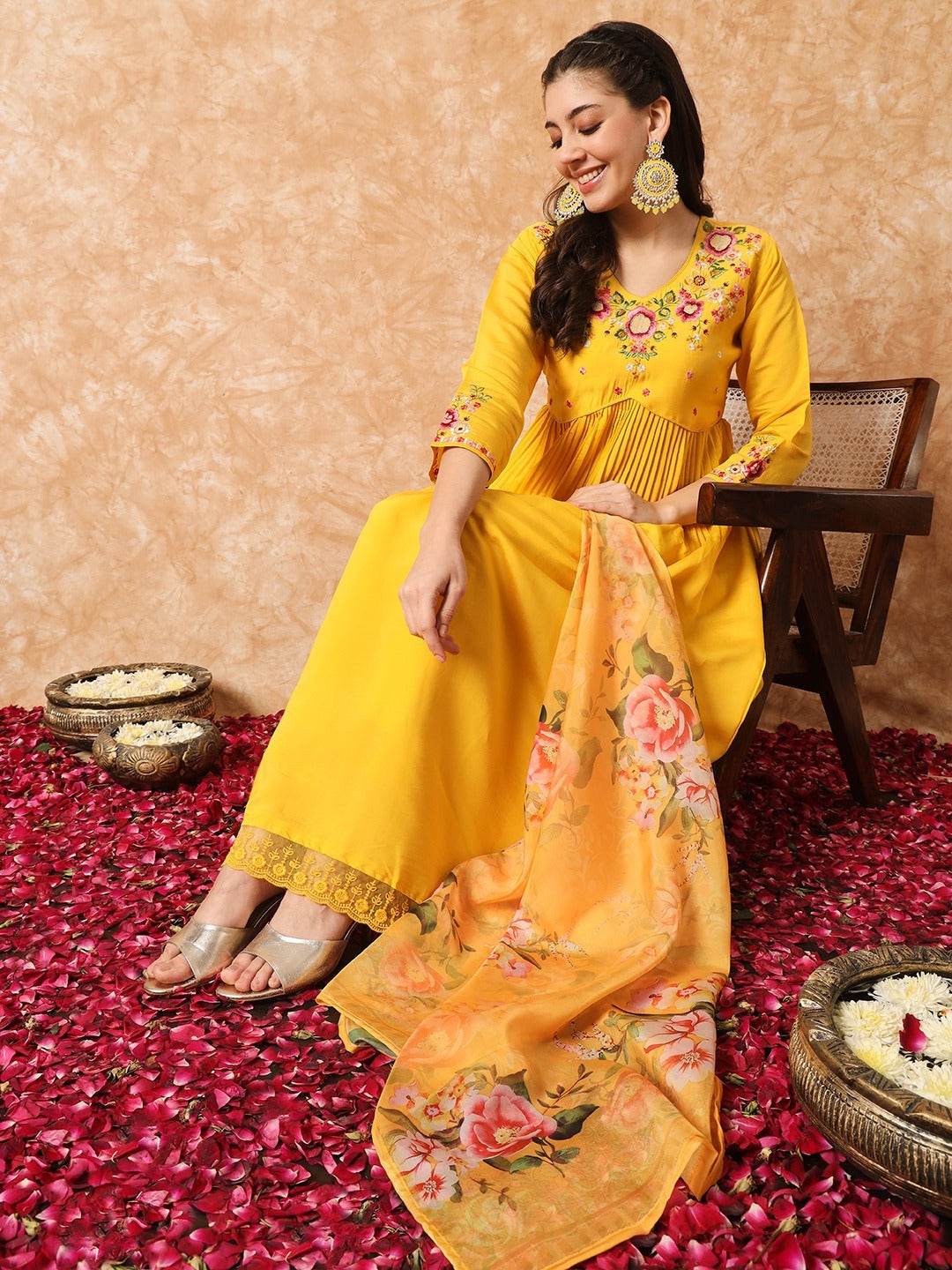 Diwa embroidered anarkali suit dress yellow - Yashodhara Lifestyle