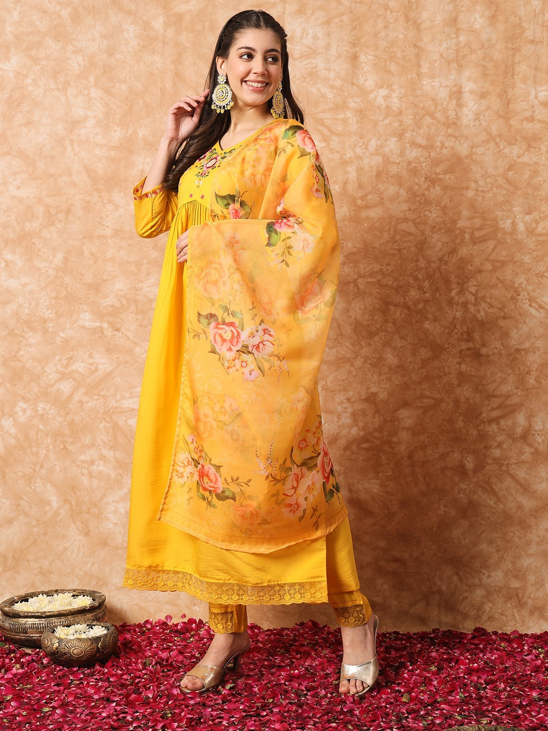 Diwa embroidered anarkali suit dress yellow - Yashodhara Lifestyle