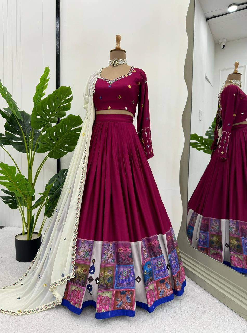 Magenta Pink Boutique Lehenga with Stitched Blouse