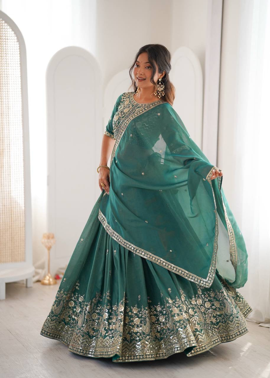 Heavy Simar Silk Lehenga Set with Thread & Sequin Work | 3-Meter Flair | Full-Stitched Rama
