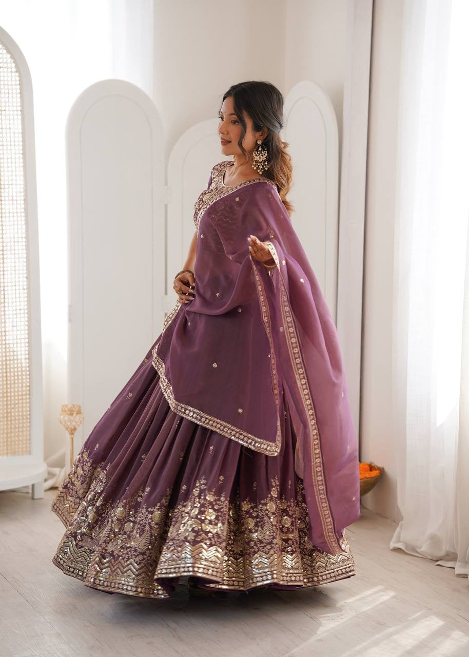 Heavy Simar Silk Lehenga Set with Thread & Sequin Work | 3-Meter Flair | Full-Stitched Wine