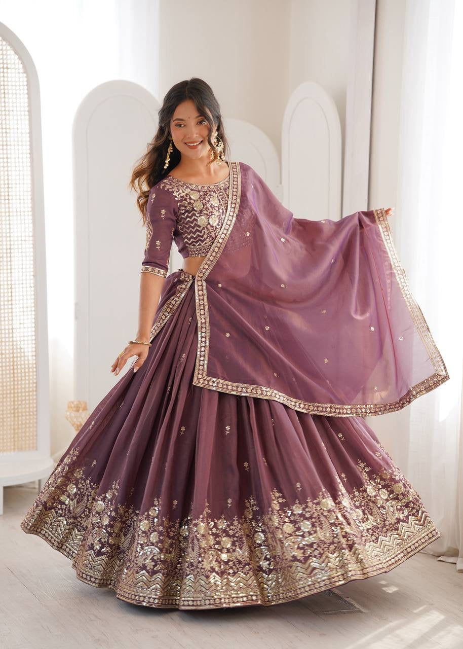 Heavy Simar Silk Lehenga Set with Thread & Sequin Work | 3-Meter Flair | Full-Stitched Wine