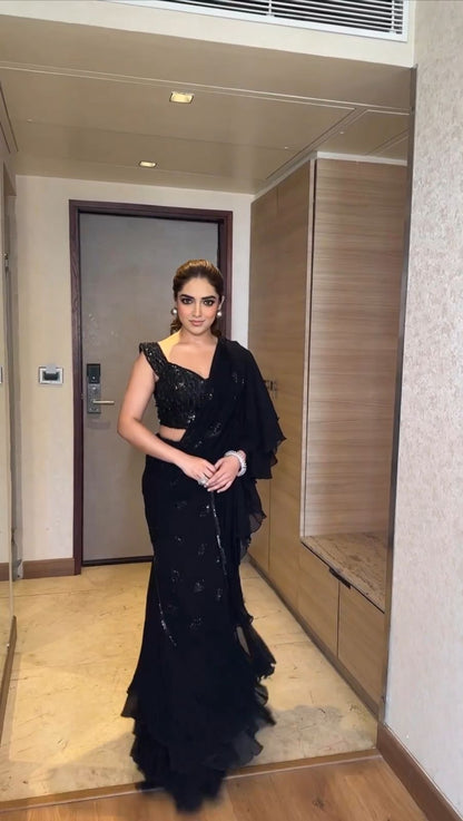 Glamorous Sequined Saree with Net Blouse - Perfect for Making a Statement at Formal Events - Yashodhara Lifestyle