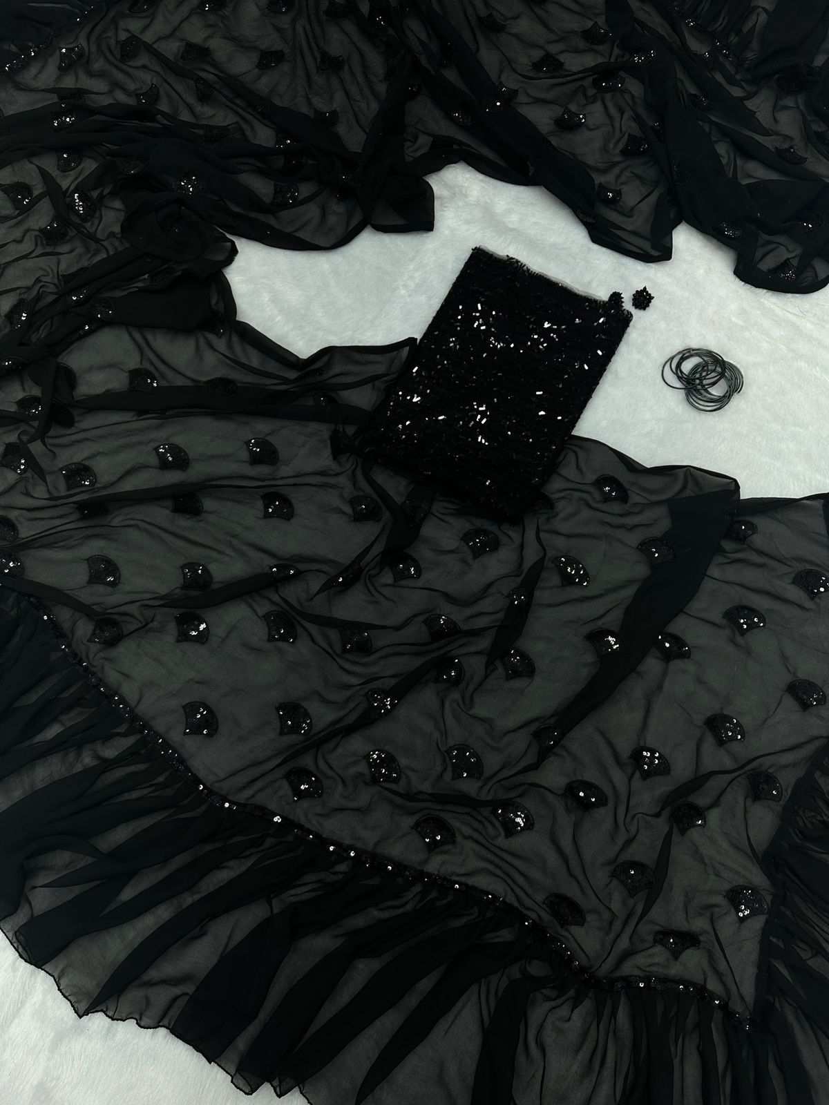 Glamorous Sequined Saree with Net Blouse - Perfect for Making a Statement at Formal Events - Yashodhara Lifestyle