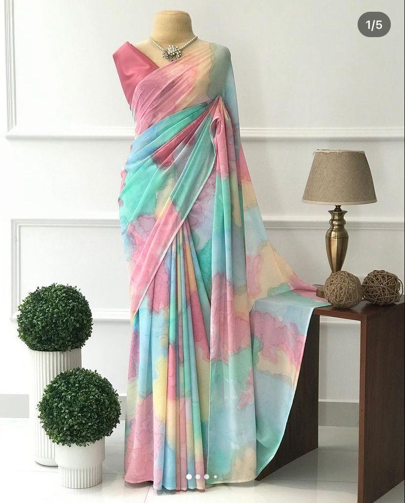 Holi Special Multi colour Georgette Saree - Yashodhara Lifestyle