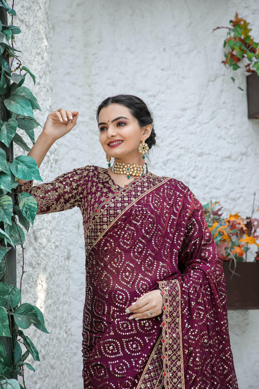 Kasturi silk maroon georgette saree - Yashodhara Lifestyle