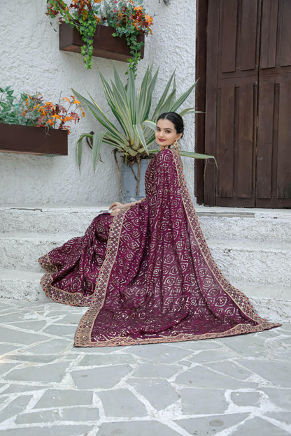 Kasturi silk maroon georgette saree - Yashodhara Lifestyle