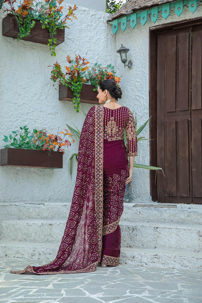Kasturi silk maroon georgette saree - Yashodhara Lifestyle