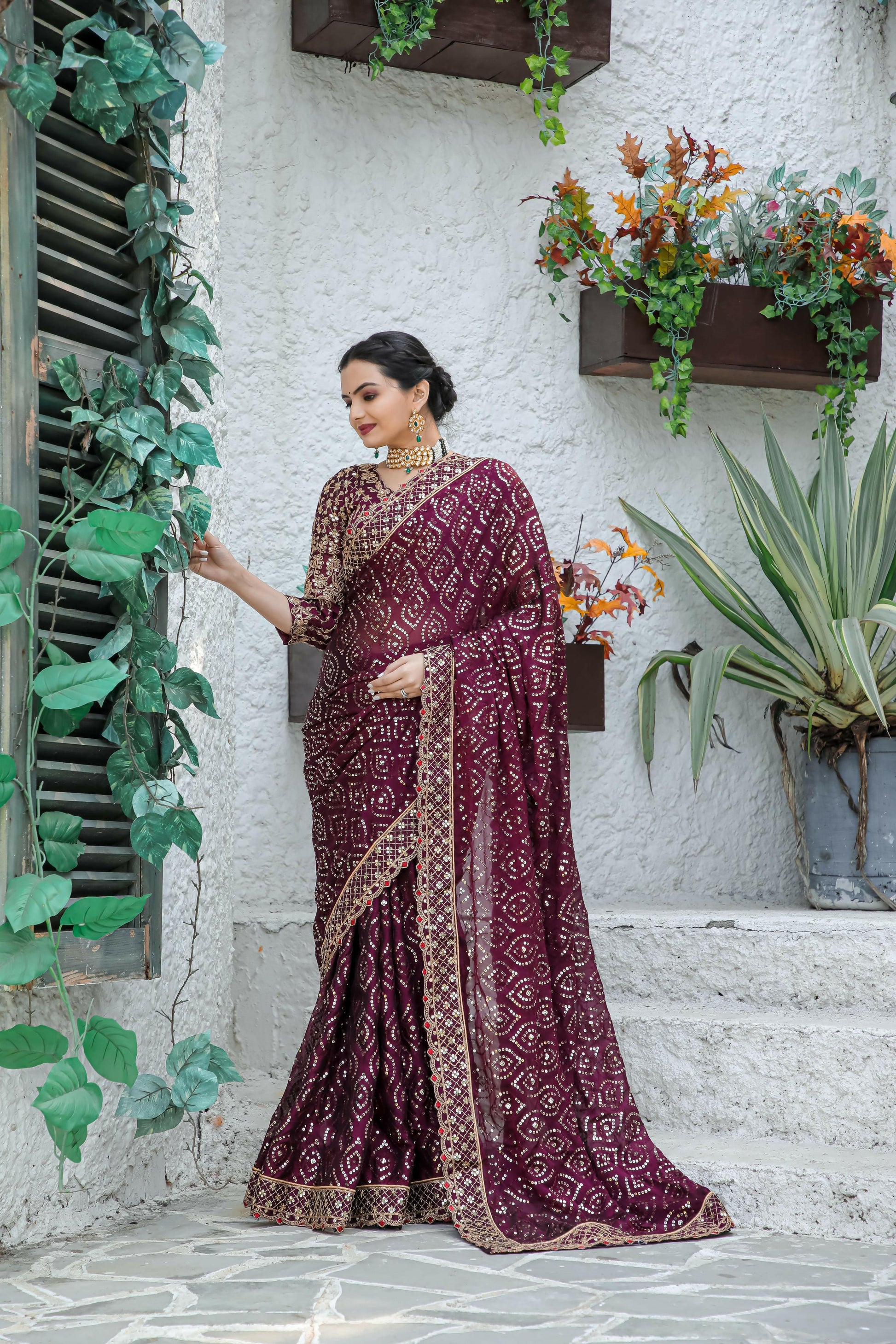 Kasturi silk maroon georgette saree - Yashodhara Lifestyle