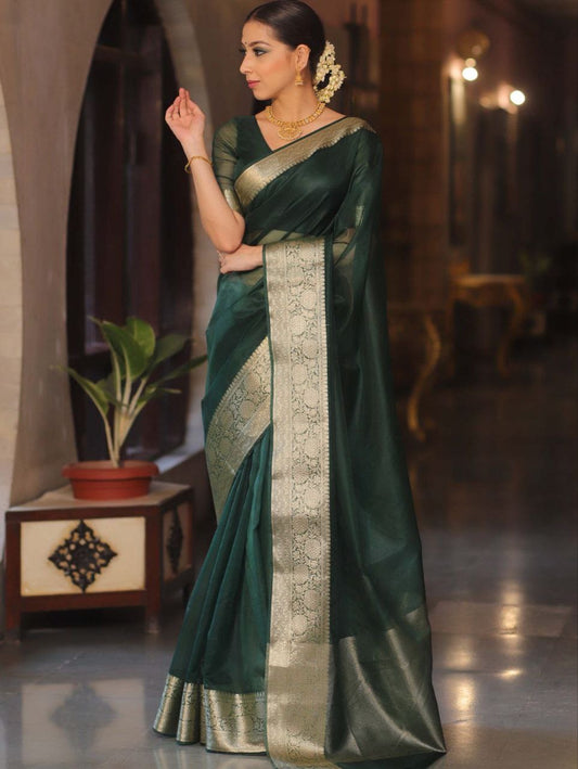 Meena organza jacquard patta saree 6 colours - Yashodhara Lifestyle