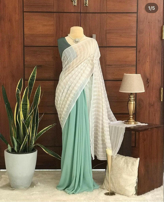 Pastel dual colour georgette saree - Yashodhara Lifestyle