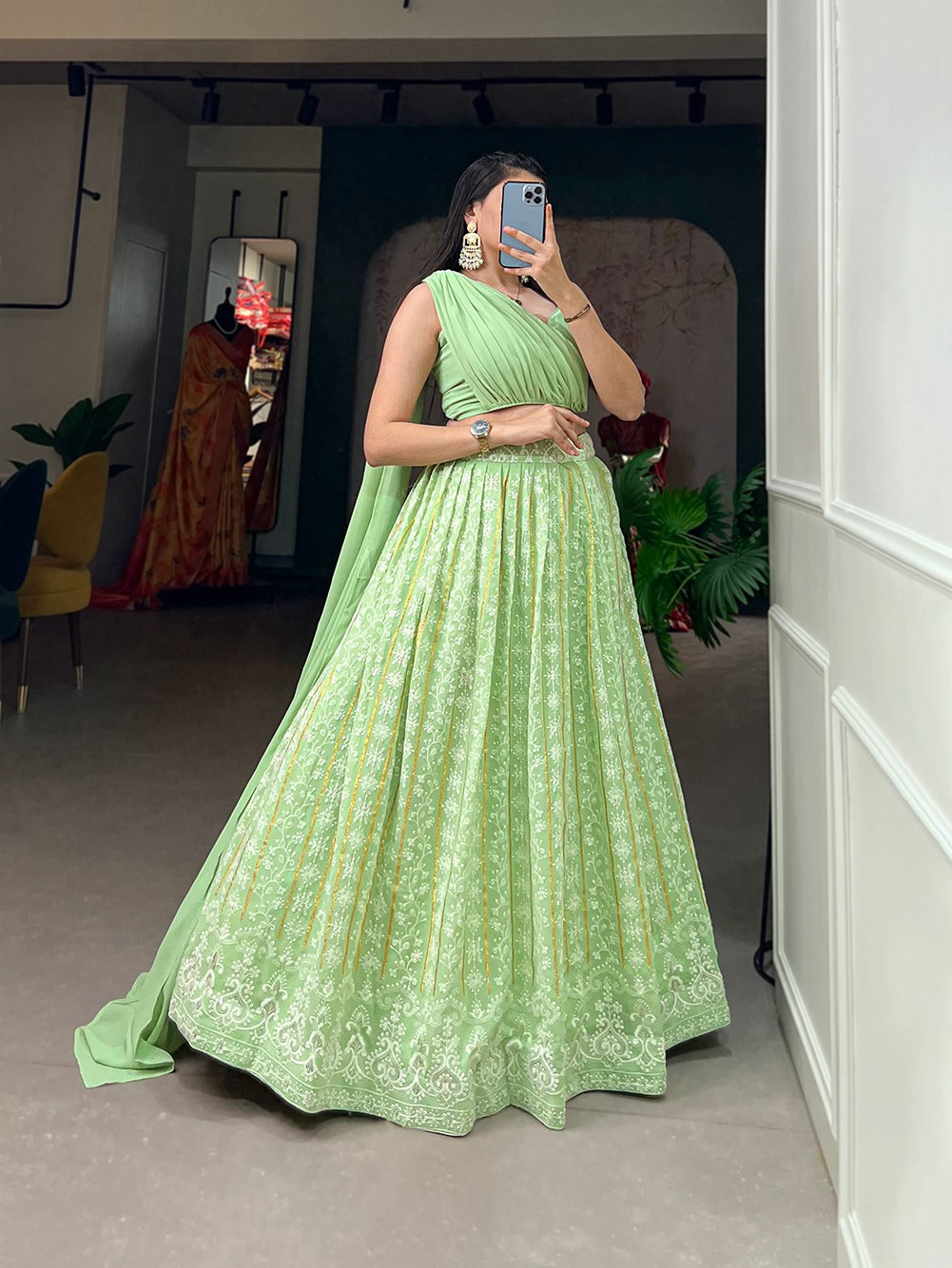 Pista two piece Lehenga set Full Stitched - Yashodhara Lifestyle