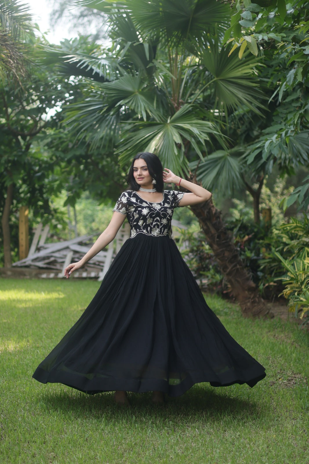 Premium Readymade Designer Gown Black - Yashodhara Lifestyle