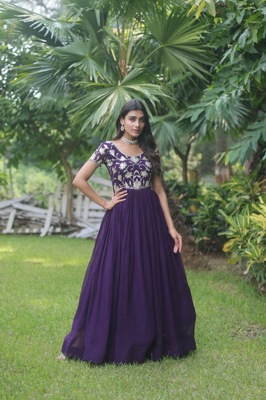 Premium Readymade Designer Gown Purple - Yashodhara Lifestyle