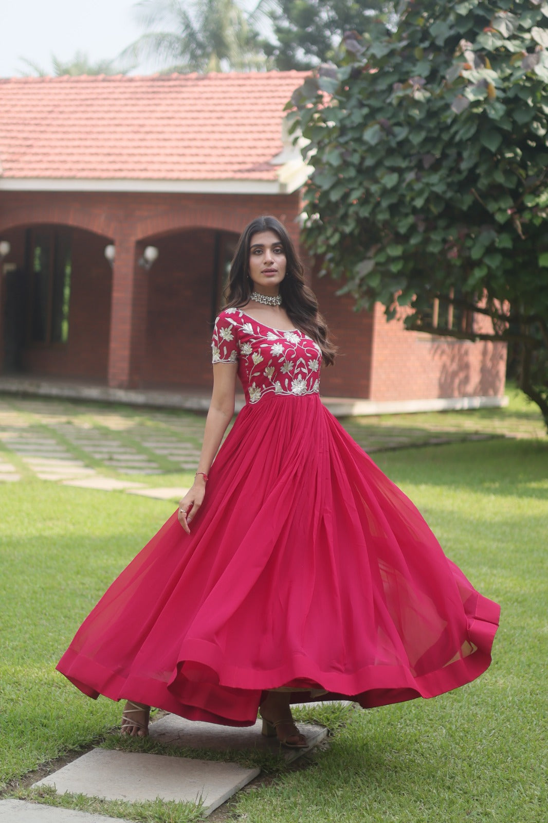 Premium Readymade Designer Gown Rani Pink - Yashodhara Lifestyle