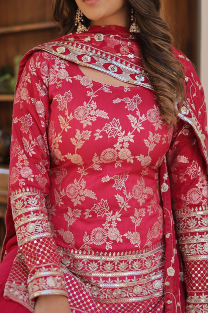 Premium designer red top sharara set - Yashodhara Lifestyle