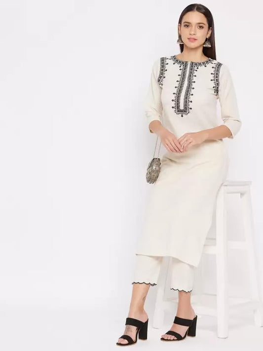 Pure Khadi Cotton fabric with Rich Embroidery Work White kurti - Yashodhara Lifestyle