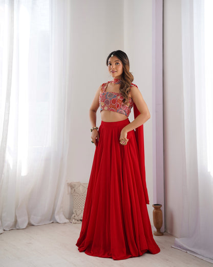 Pure Soft Fox Georgette Lehenga Choli Set Red - Yashodhara Lifestyle