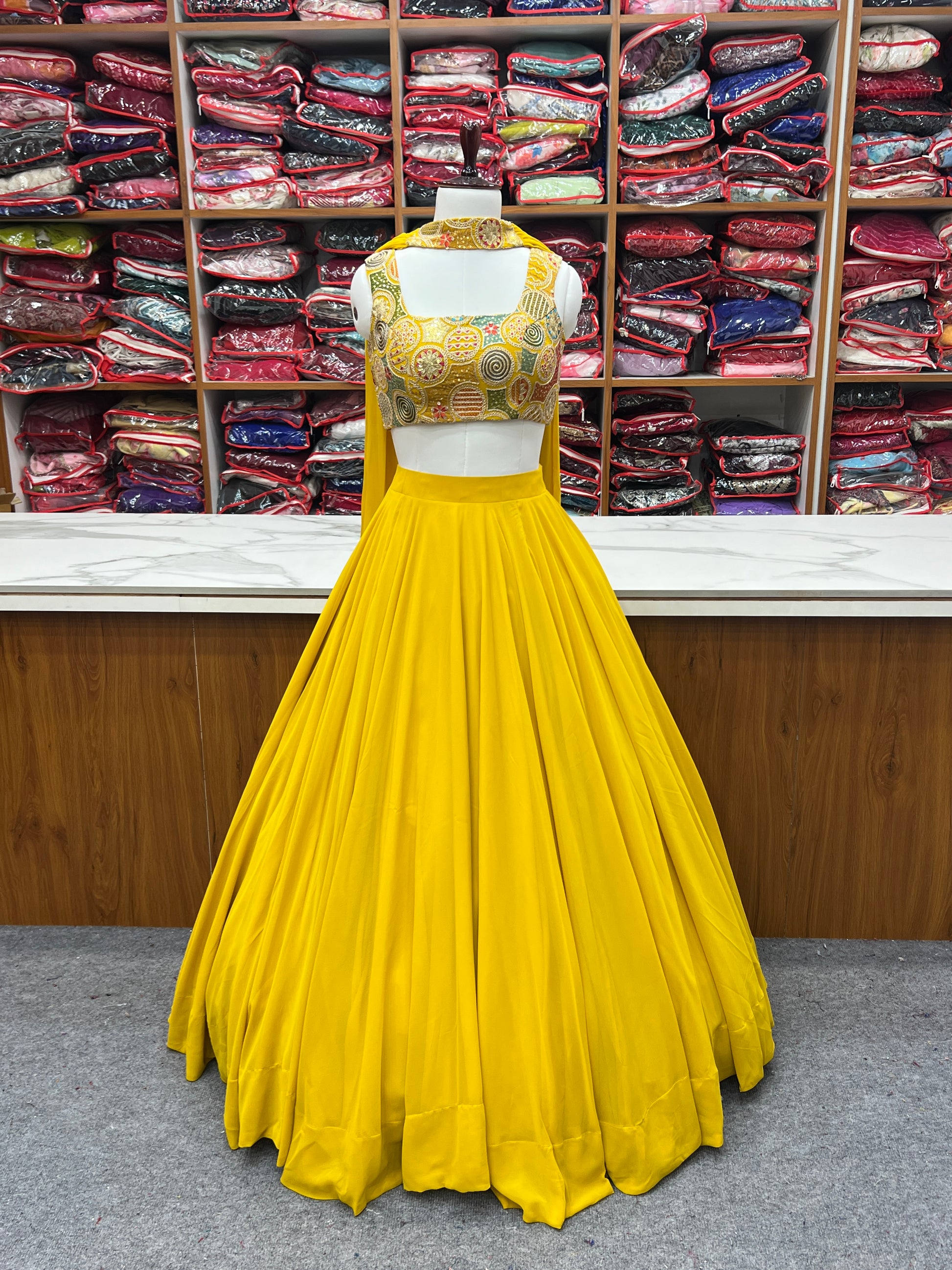 Pure Soft Fox Georgette Lehenga Choli Set Yellow - Yashodhara Lifestyle