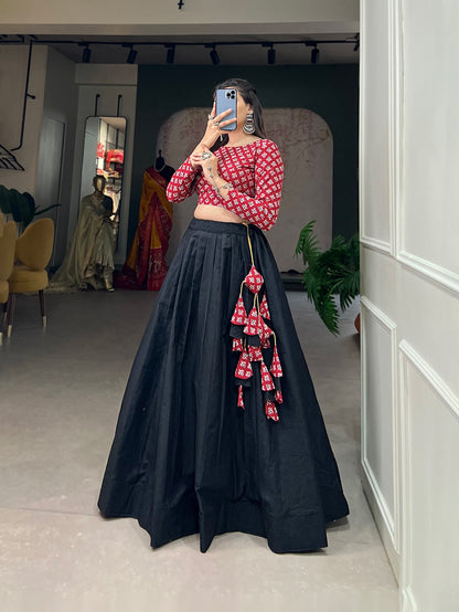 Red and Black Traditional Cotton Lehenga - Yashodhara Lifestyle