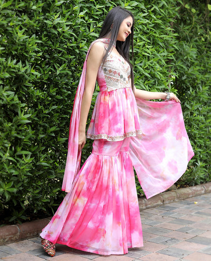 Rose Pink Sharara Set - Yashodhara Lifestyle