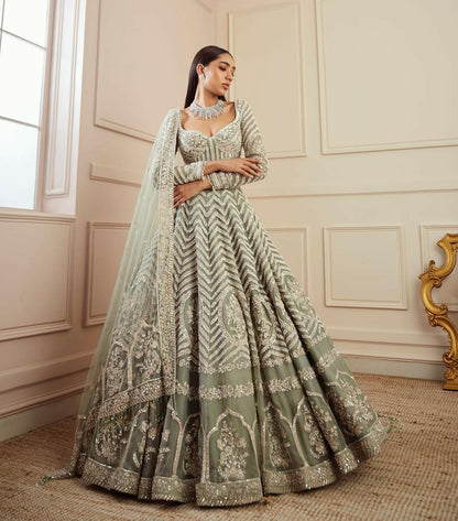 Saga Green designer lehenga - Yashodhara Lifestyle