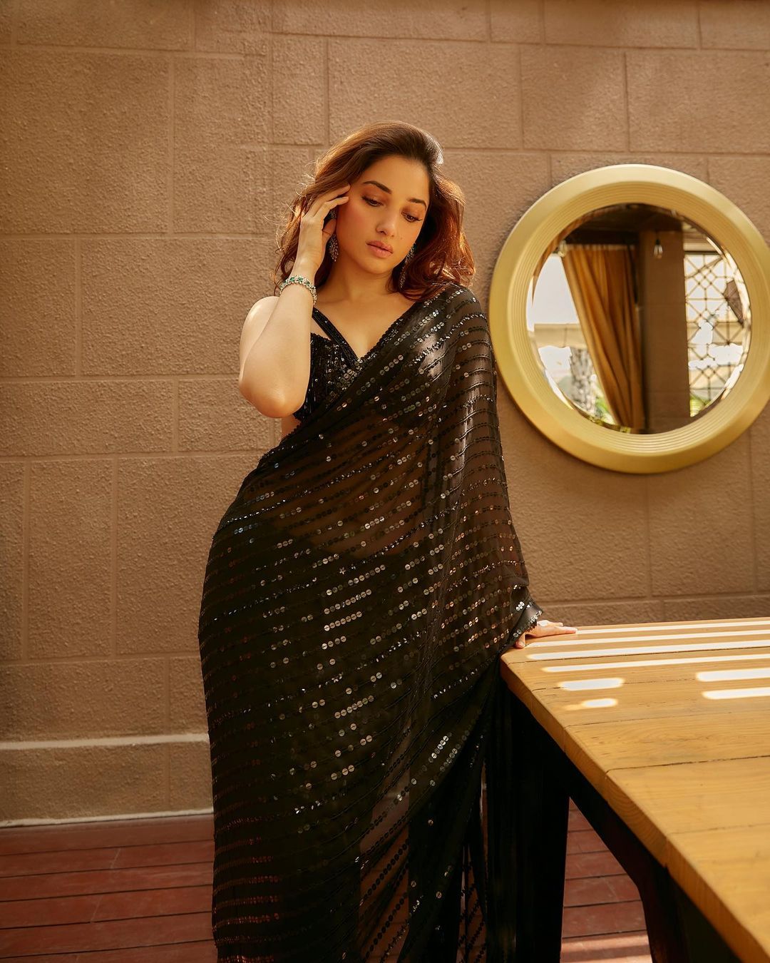 Tamannah Black Sequins Saree - Yashodhara Lifestyle