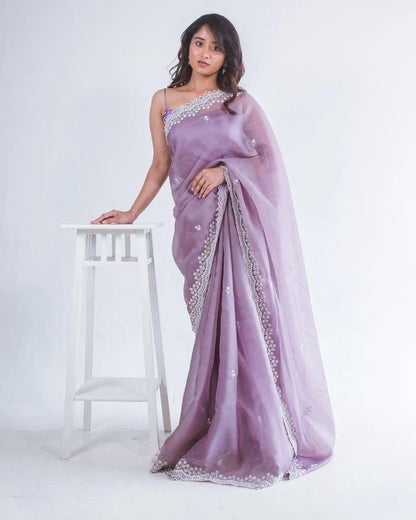 Tebi Silk Saree With C-Pallu Embroidery & sequence Work saree