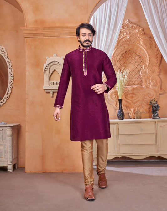 Traditional Pure Jaquard Men Kurta with Pyjama - Yashodhara Lifestyle